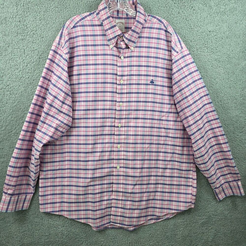 Brooks Brothers 346 Men's Pink Plaid Button Down Shirt Size XL